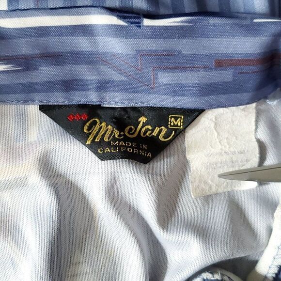 Vtg 70s Mr Jan Don Giovanni Disco Shirt M Geometric Stripe Blue Brown - Picture 5 of 6